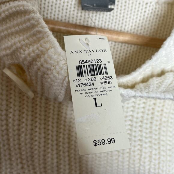 Ann Taylor Double Breasted Cardigan Ivory Womens Size L Pointelle Sweater Jacket - Picture 5 of 7